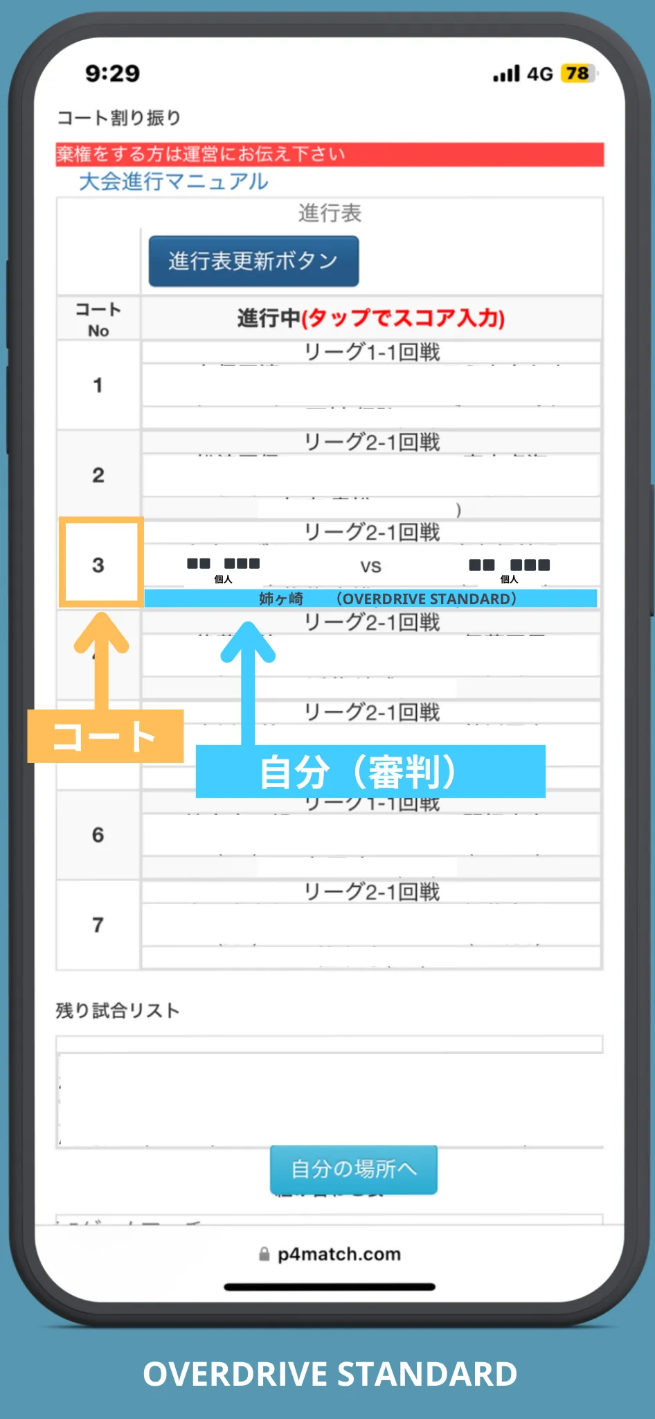 P4MATCHの審判に割り当てられた画面