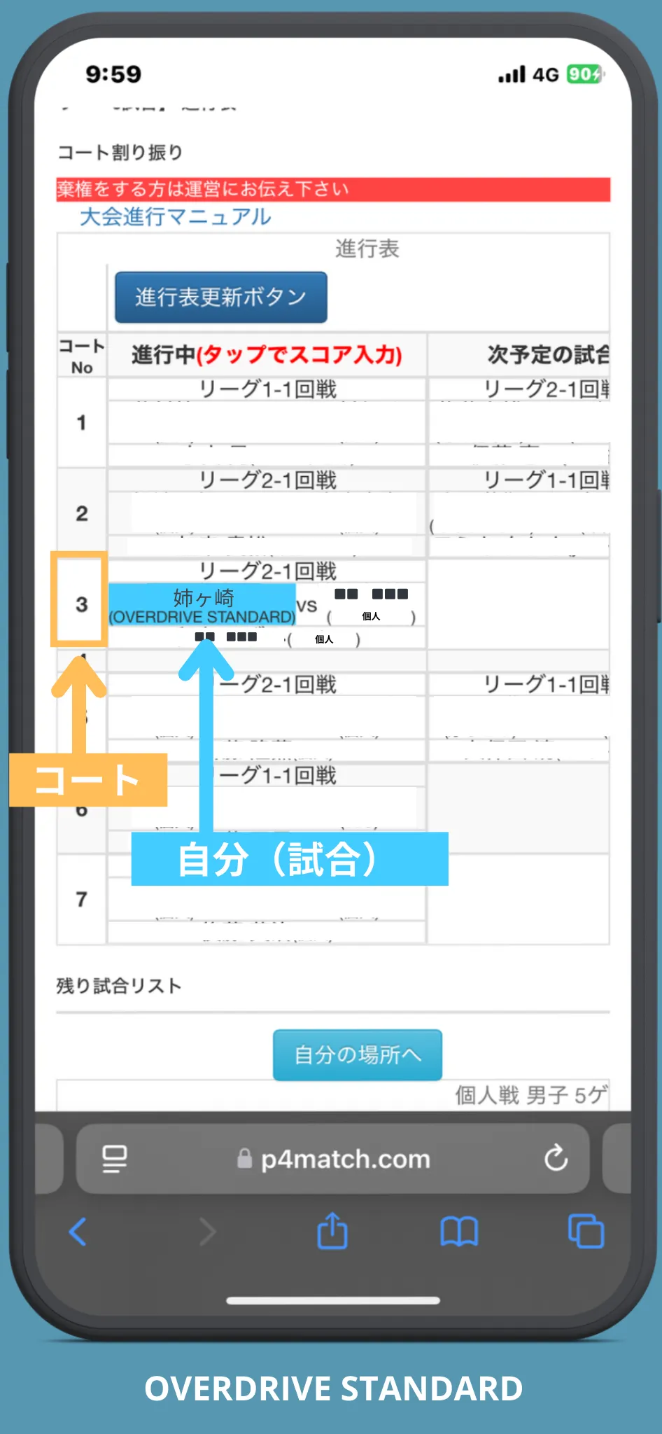 P4MATCHの試合中の進行画面